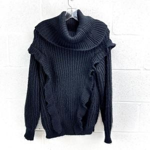 Inversa Argentina Alpaca Blend Black Knit Ruffle Turtleneck Pullover Sweater